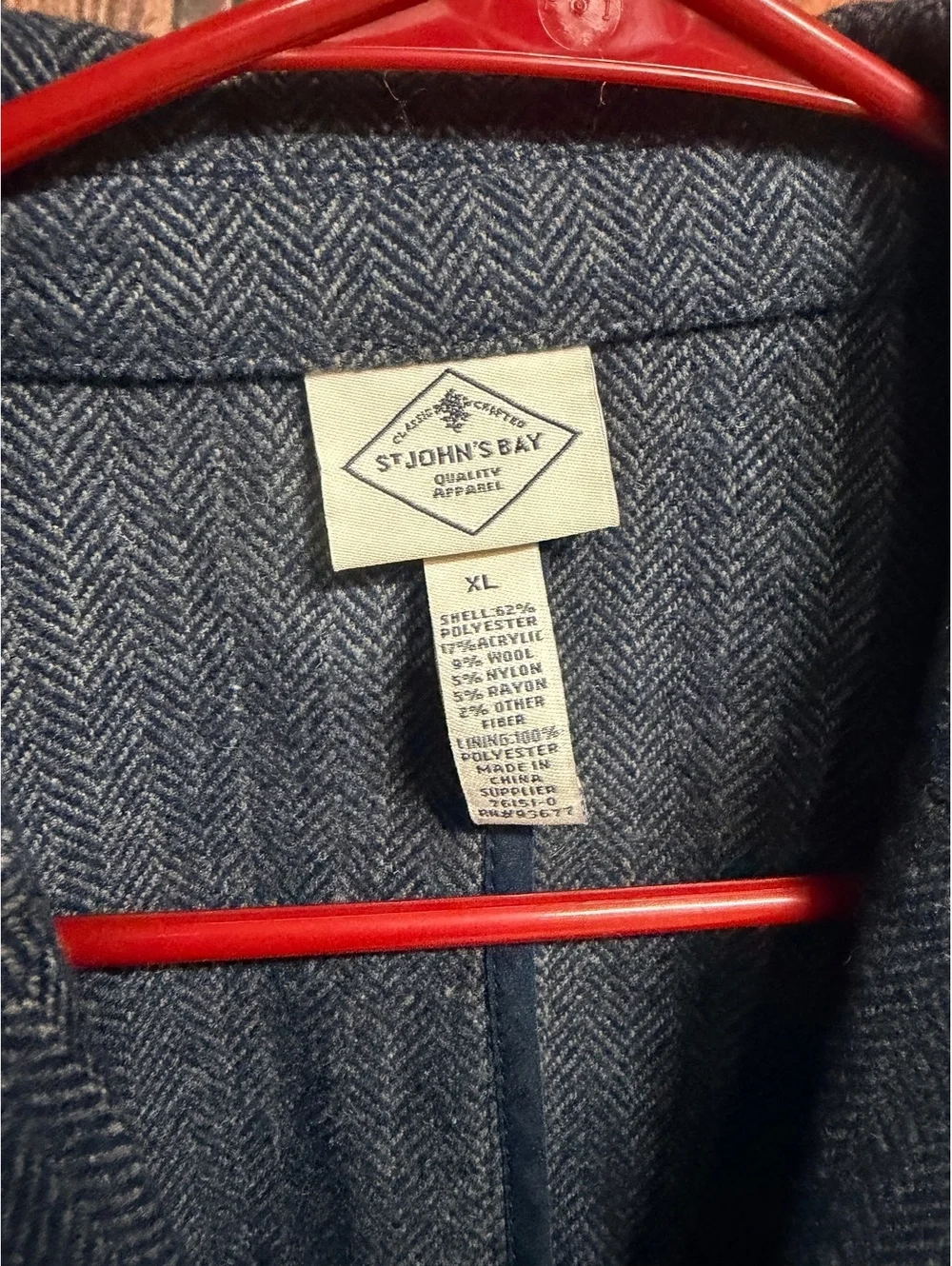 NWT St. John's Bay Navy Herringbone Wool Blend Blazer Jacket XL